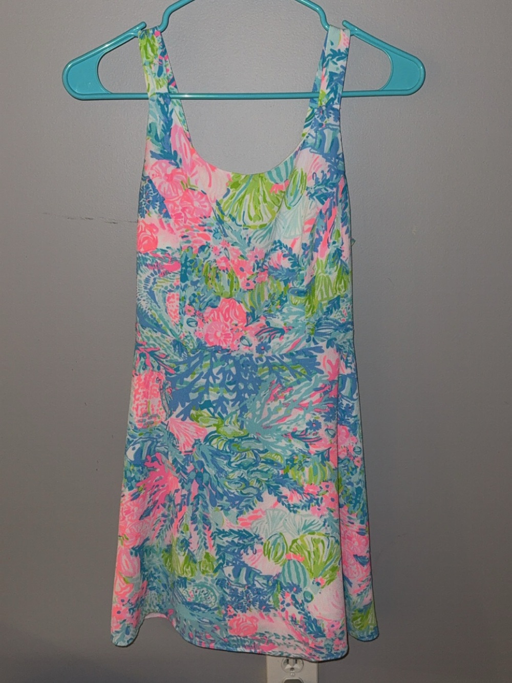 Lilly Pulitzer Tropical Floral Tank One-Piece Swim Dress in Pink, Blue & Green